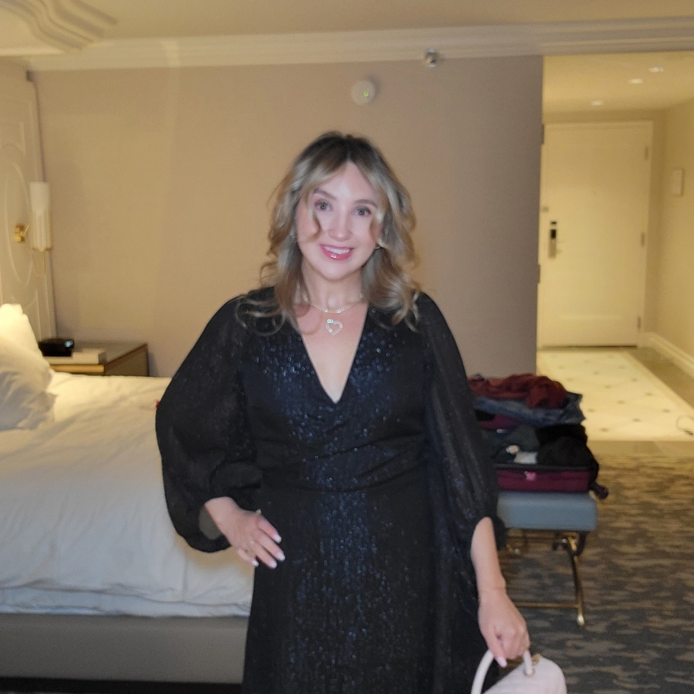 Banana Republic black sparkle wrap dress